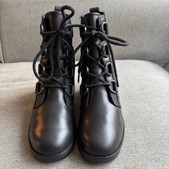 SOREL Cate Lace Women's Black Leather Waterproof D-ring Rain Booties Sz 8.5 - Picture 3 of 11